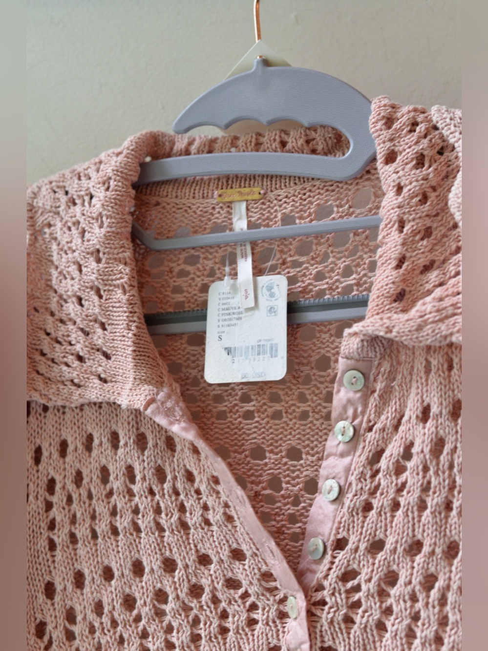 Free People, Blush Open Knit Collared Sweater XS P2P 19” | 512. No ribbons - Picture 3 of 5